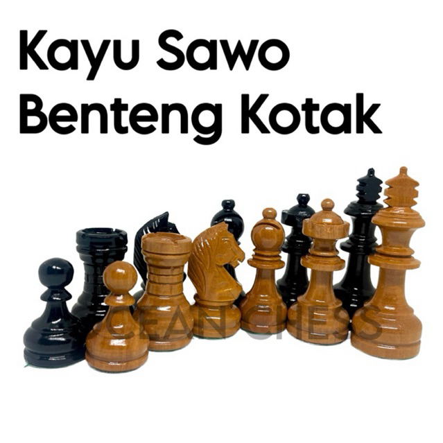 Bidak Catur Kayu Sawo Model BENTENG KOTAK
