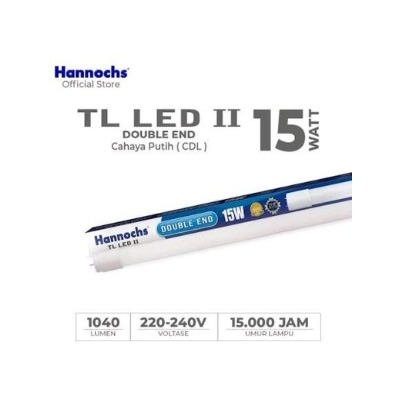 Lampu TL LED T8 15w 60cm Putih 6500K / Kuning 3000K / Neutral 4000K HANNOCHS Double End