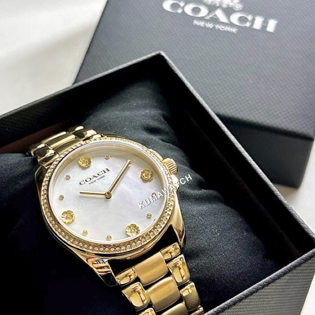 Jam Tangan Wanita Coach Greyson Mother Of Pearl Dial Stainless Steel Strap