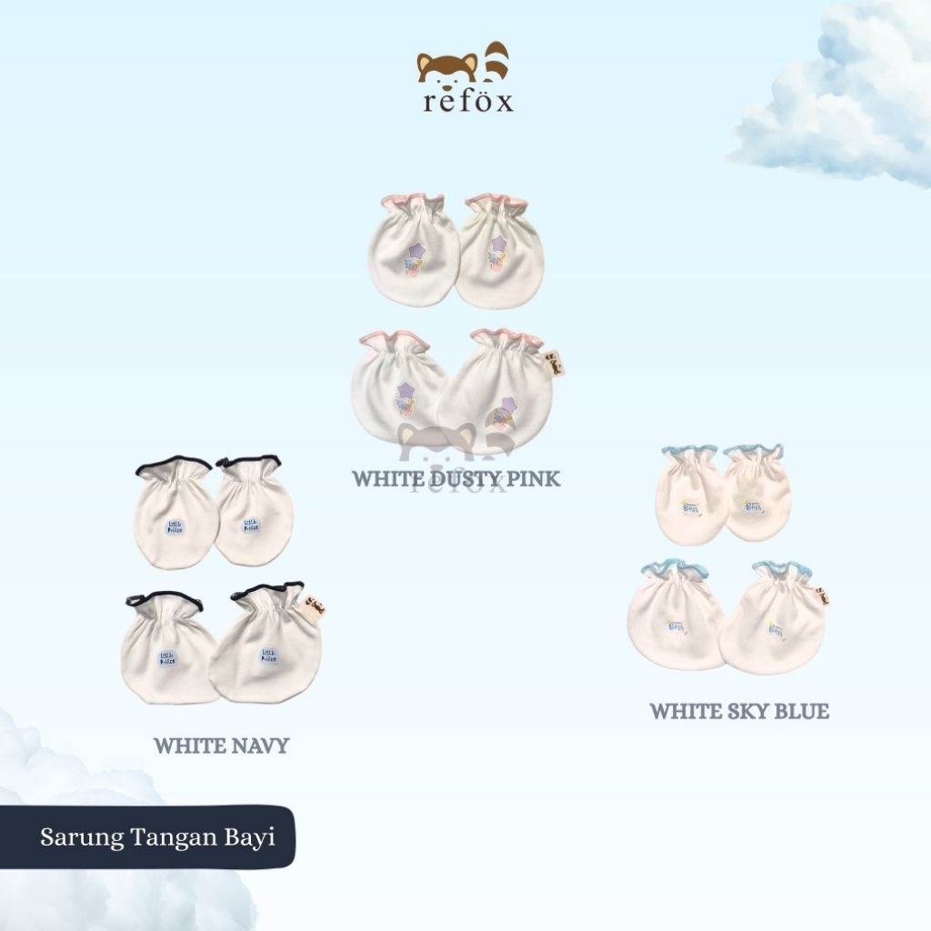Refox l Sarung Tangan White Bayi STK l Mitten and Booties l Bamboo