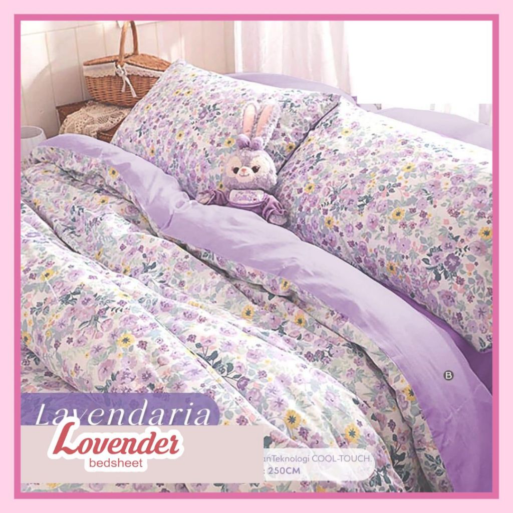 Sprei/Bedcover katun TAIWAN/CVC HALUS pastel purple ungu lilac shabby chic bunga flower kecil vintag