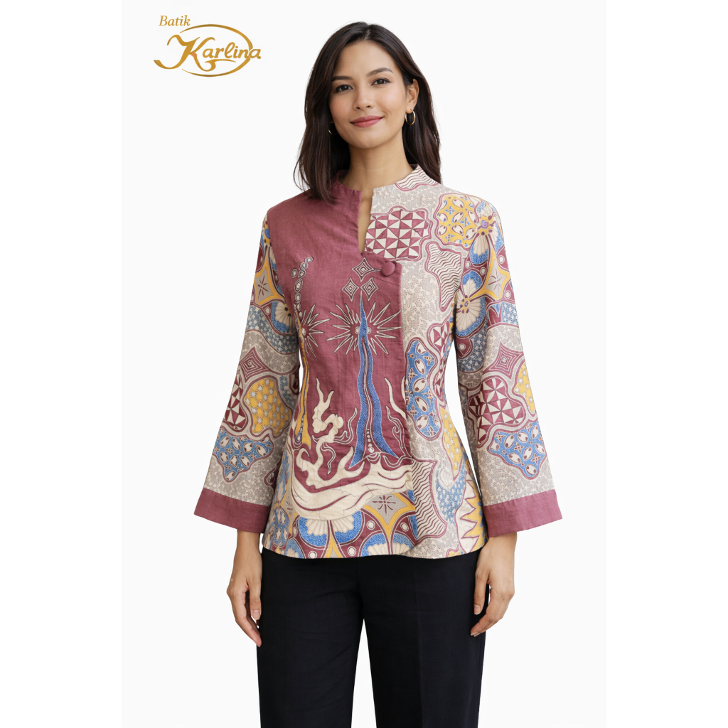 Blouse Batik Wanita Variasi kancing Samping/Atasan Batik Kerja Wanita BATIK KARLINA SOLO