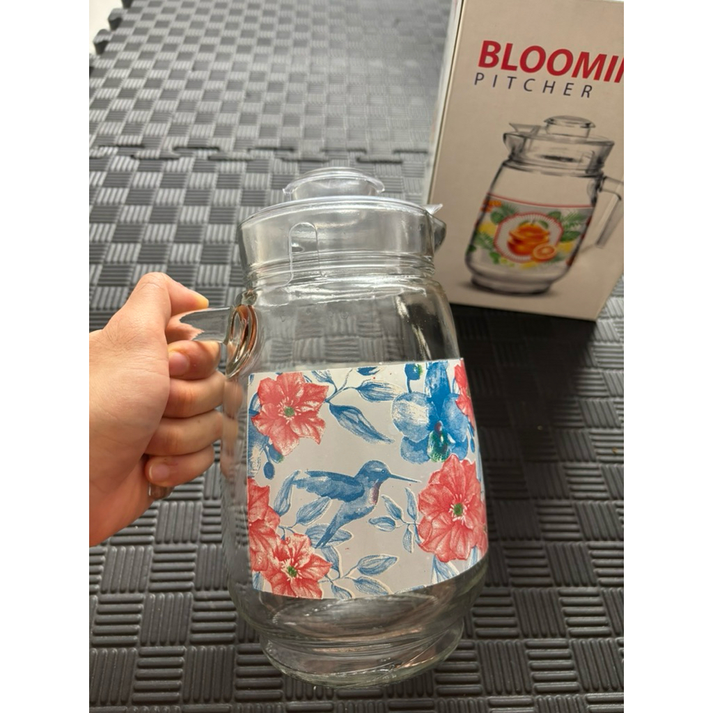 KIG Group Blooming Pitcher 1.1L - Teko Kaca Motif Bunga Aesthetic / Water Jug Kaca Premium Motif Flo