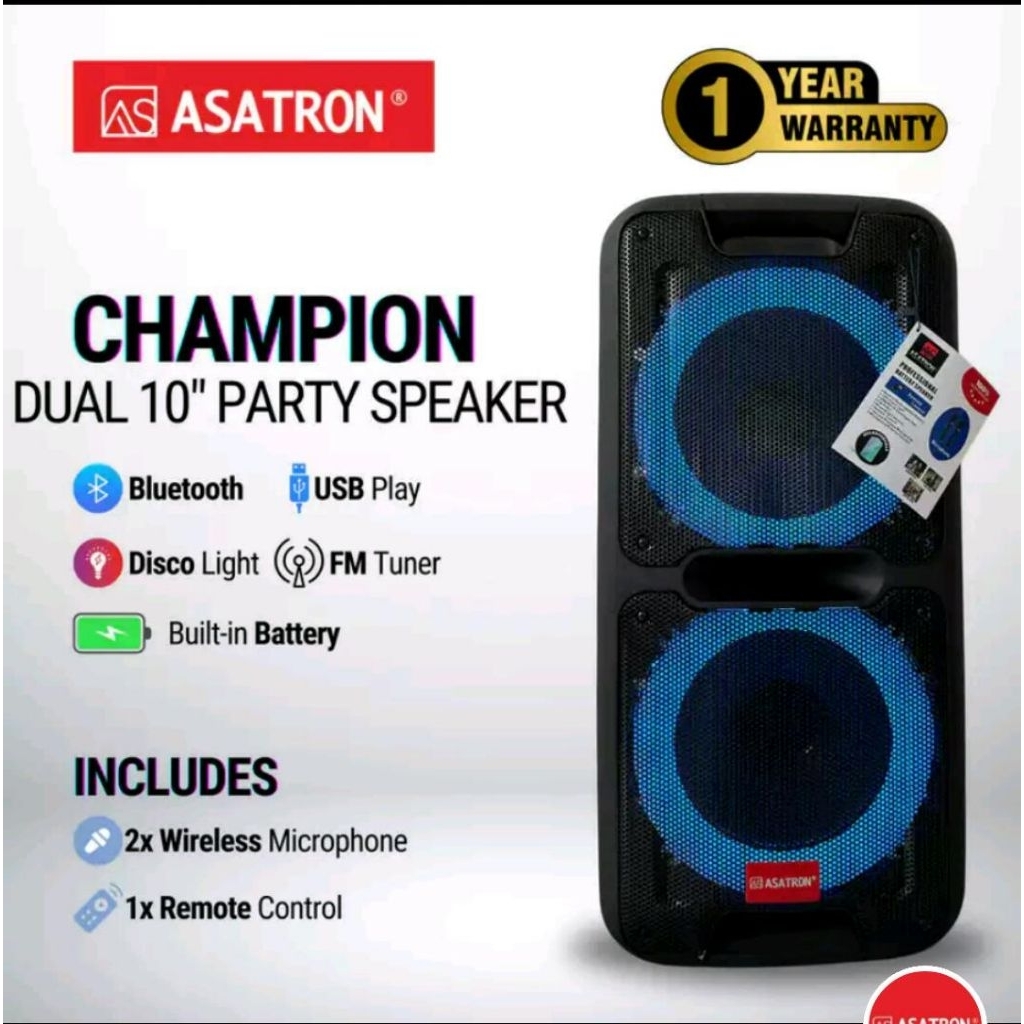 Asatron Champion Dual 10 inch bluetooth party speaker
