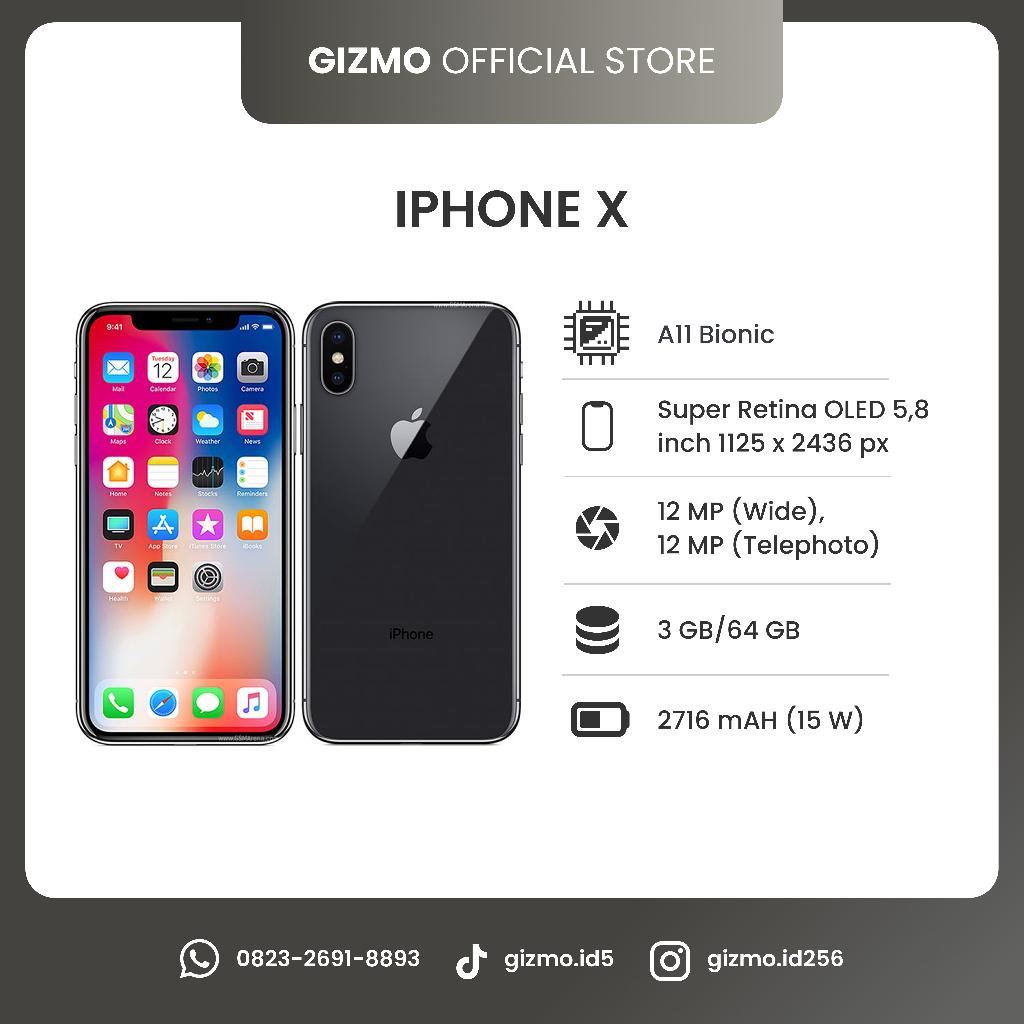 iPhone X 64 GB Layar 5.8 Inch Super Retina OLED Apple A11 Bionic Bekas Berkualitas