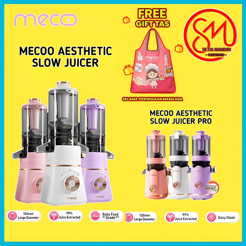 MECOO Aesthetic Slow Juicer Extra Big Mouth EasyJuice Filter-Free EasyClean 100 Low Watt MC6002 SMEC