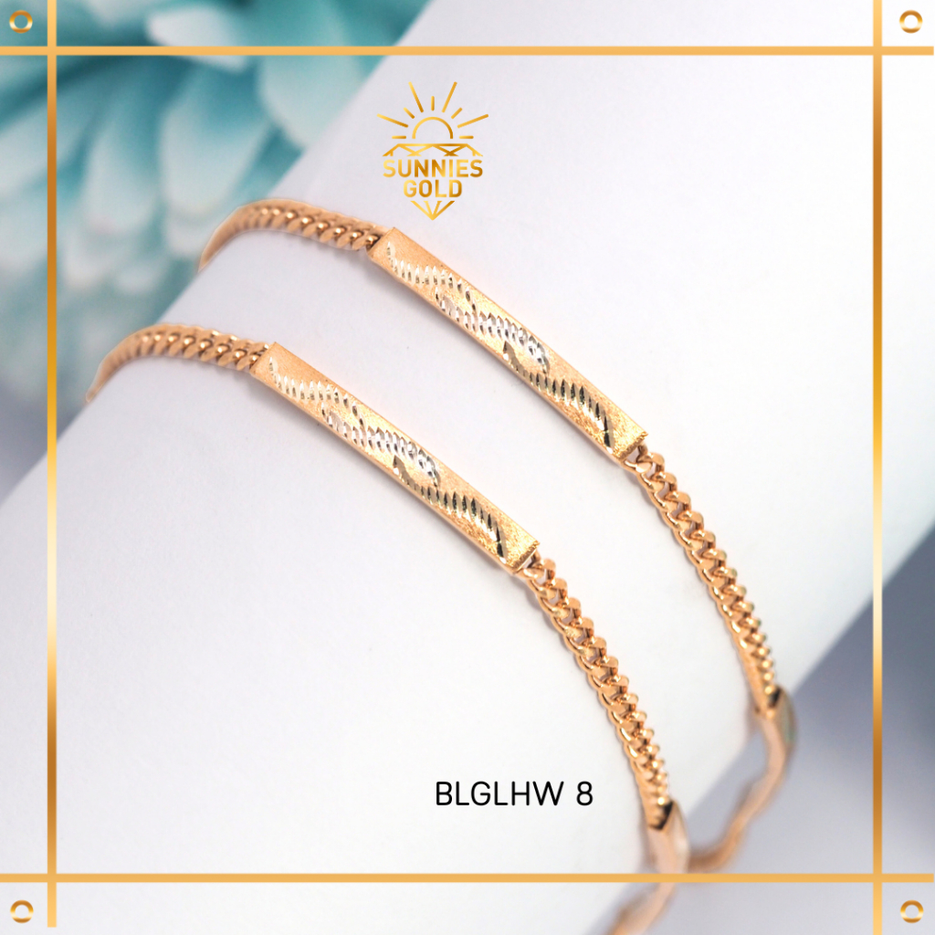 GELANG EMAS PLAT RANTAI KADAR 8K DEWASA GELANG RANTAI PLAT UKIR VINTAGE SUNNIES GOLD - BLGLHW 8