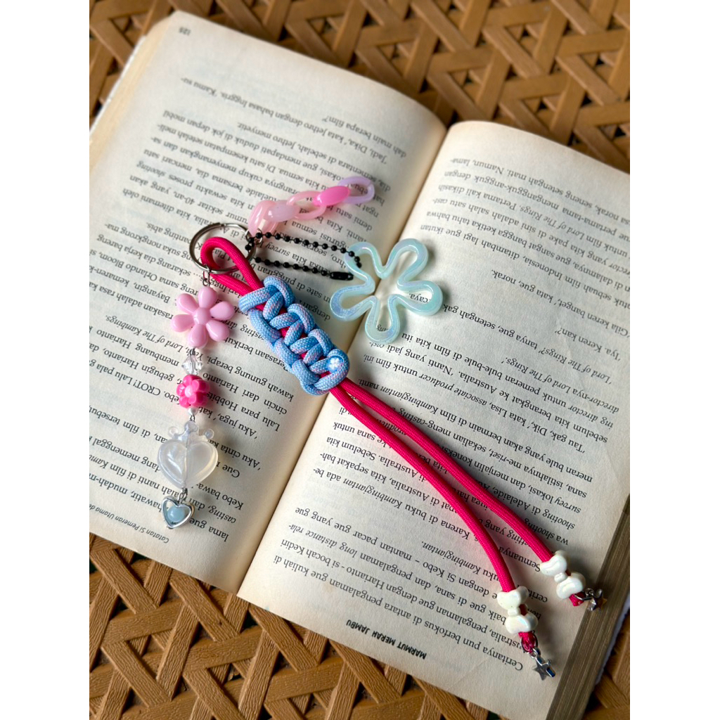 Pink Fanta Blue Keychains Witn Beads Tali Paracord Gantugan Tas Kunci Hiasan Anak anak Lucu dengan D