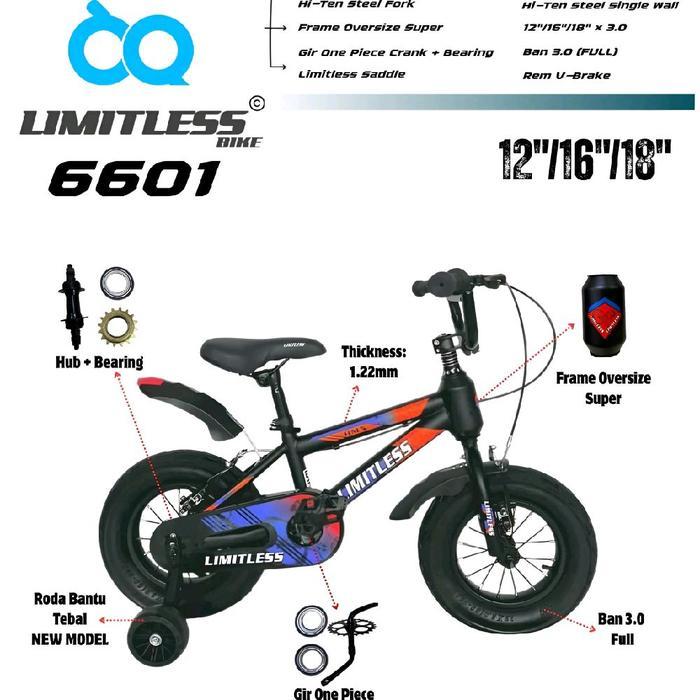 sepeda anak bmx 12 inch limitless 6601 ban jumbo 3.0 sepeda anak bmx 12 inch