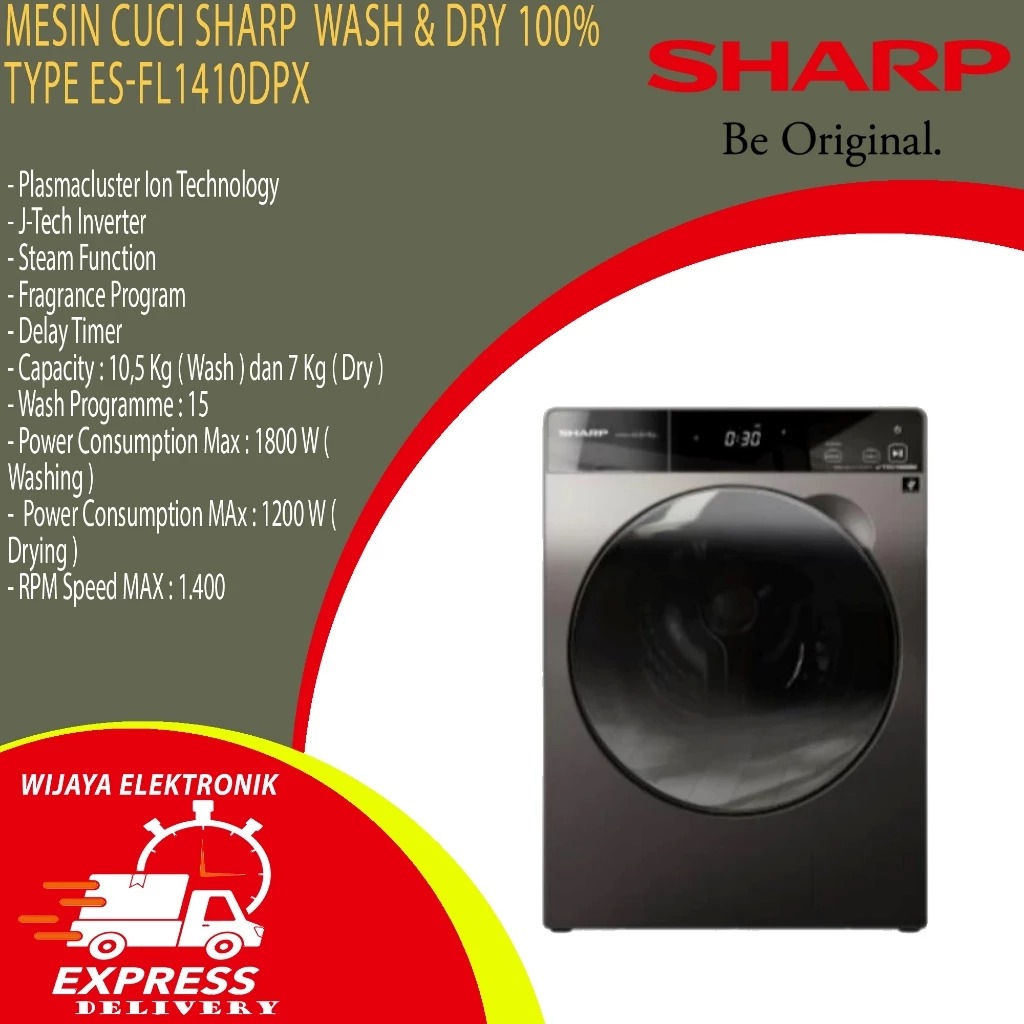 MESIN CUCI SHARP ESFL1410DPX MESIN CUCI FRONT LOADING 10,5 KG ES-FL1410DX