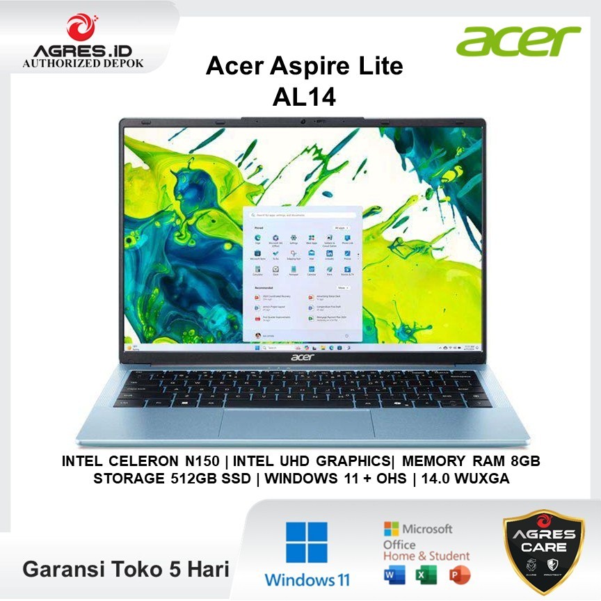 Laptop Acer Aspire Lite AL14 N150 8GB 256GB 14.0" WUXGA | Windows 11 +OHS
