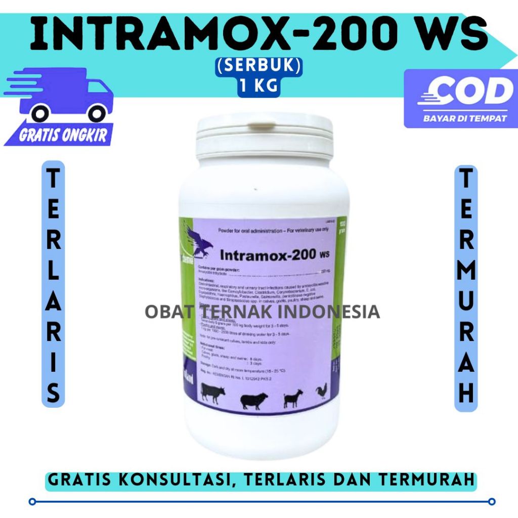 INTRAMOX 200 WS 1 KG - Mengobati Infeksi Saluran Pencernaan dan Pernafasan Hewan Ternak TMC
