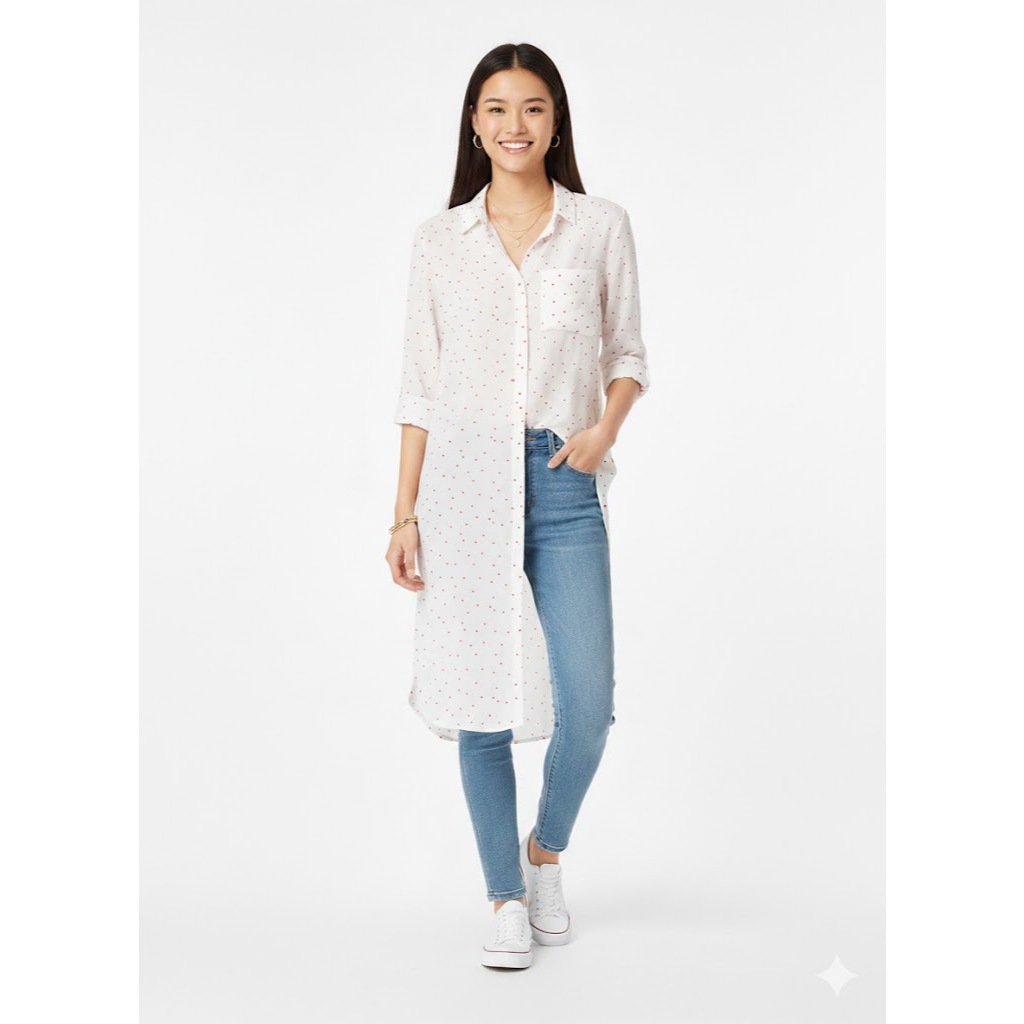 dress shirt midi MINE polkadot gaun kerah panjang branded wanita