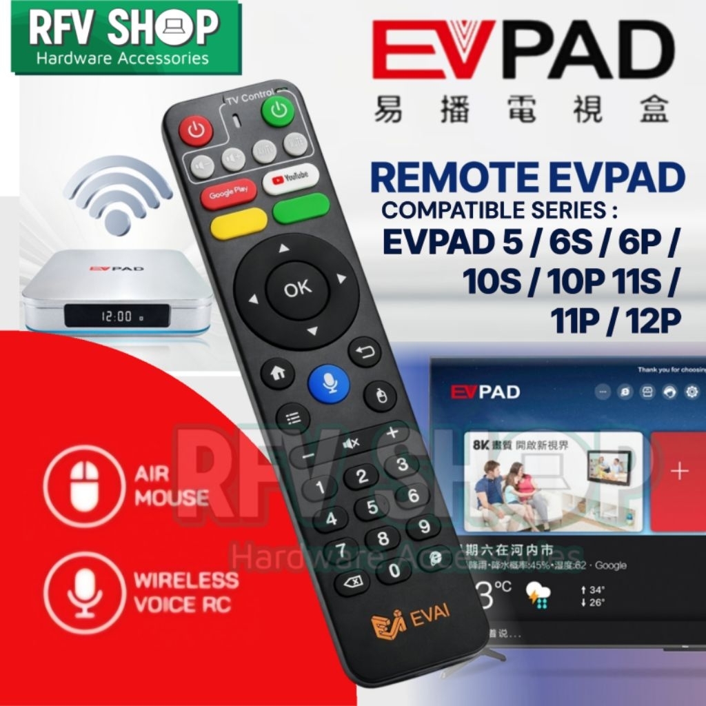 EVPAD Remote TV Box Android Wireless Voice Control Bluetooth untuk 6P 10S 10P 11S 11P 12P dengan Fit