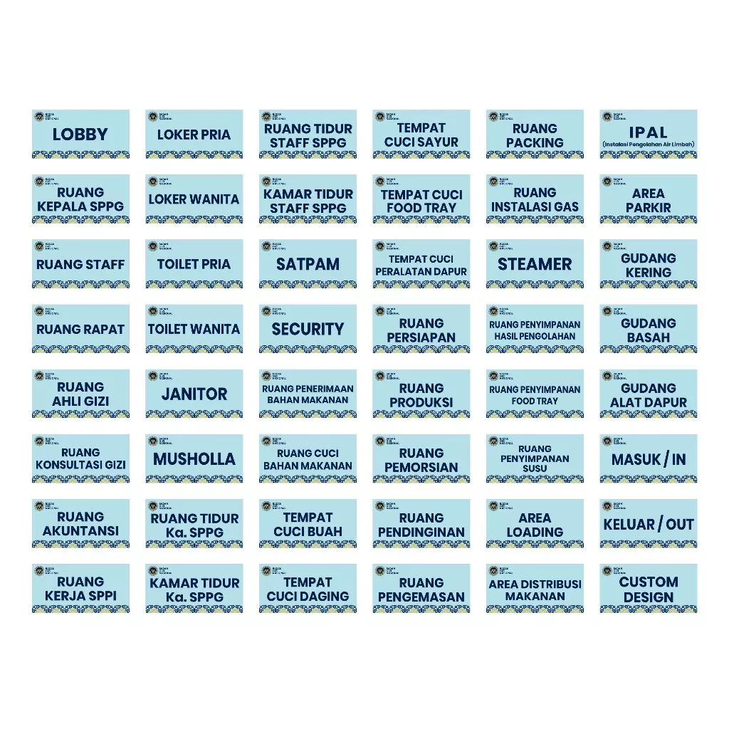 Stiker Akrilik Papan Nama Ruang Gedung BGN SPPG MBG, Custom Nama Ruang Dapur MBG 30 X 15 CM