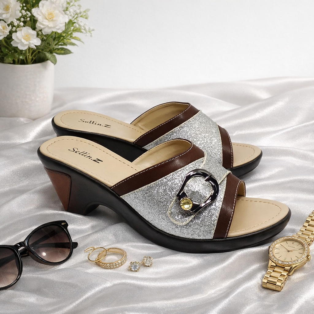 SIZE 36-40 | Sandal Pesta Wanita Clog Silver 3 cm / Sendal Clogs Kondangan Ibu-Ibu Cantik Elegan