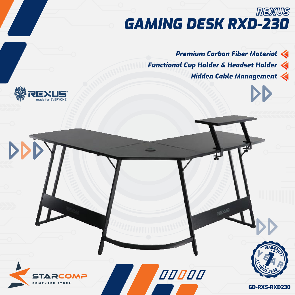 Rexus Stronghold RXD230 / RXD-230 Corner Gaming Desk L Shape Meja