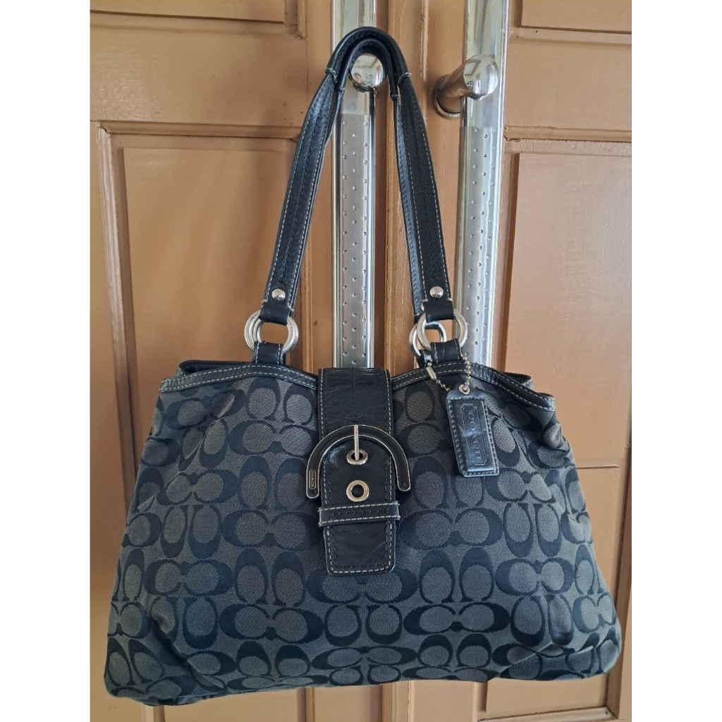Tote coach signatur hitam kanvas vintage