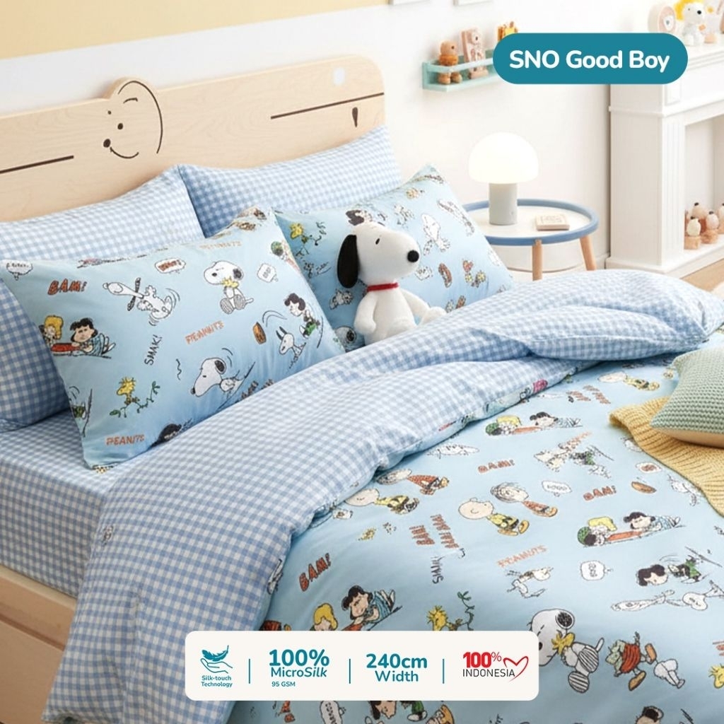 Sprei snoopy good boy free anti geser ukuran lengkap tinggi 20cm sampai 40cm sprei set murah sprei 9