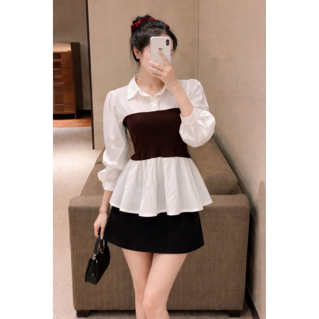 Atasan Wanita Korea / Atasan Putih / Atasan Coklat / Atasan / Wanita