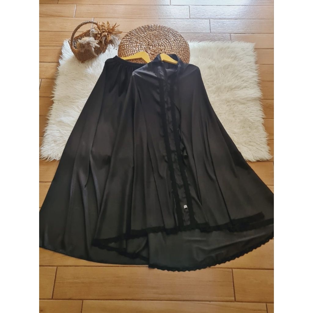 Mukena Eiliyah Armani Silk Jackguard hitam faufau