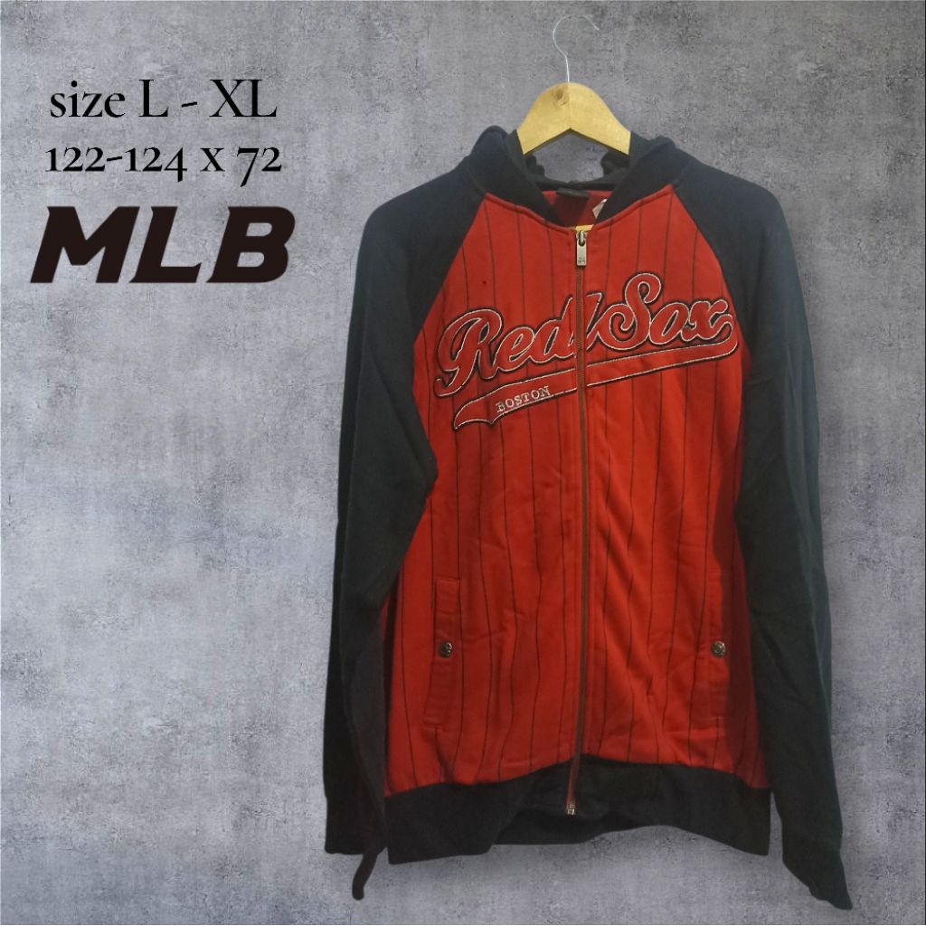 jacket hoodie mlb merah hitam sz XL ada minus