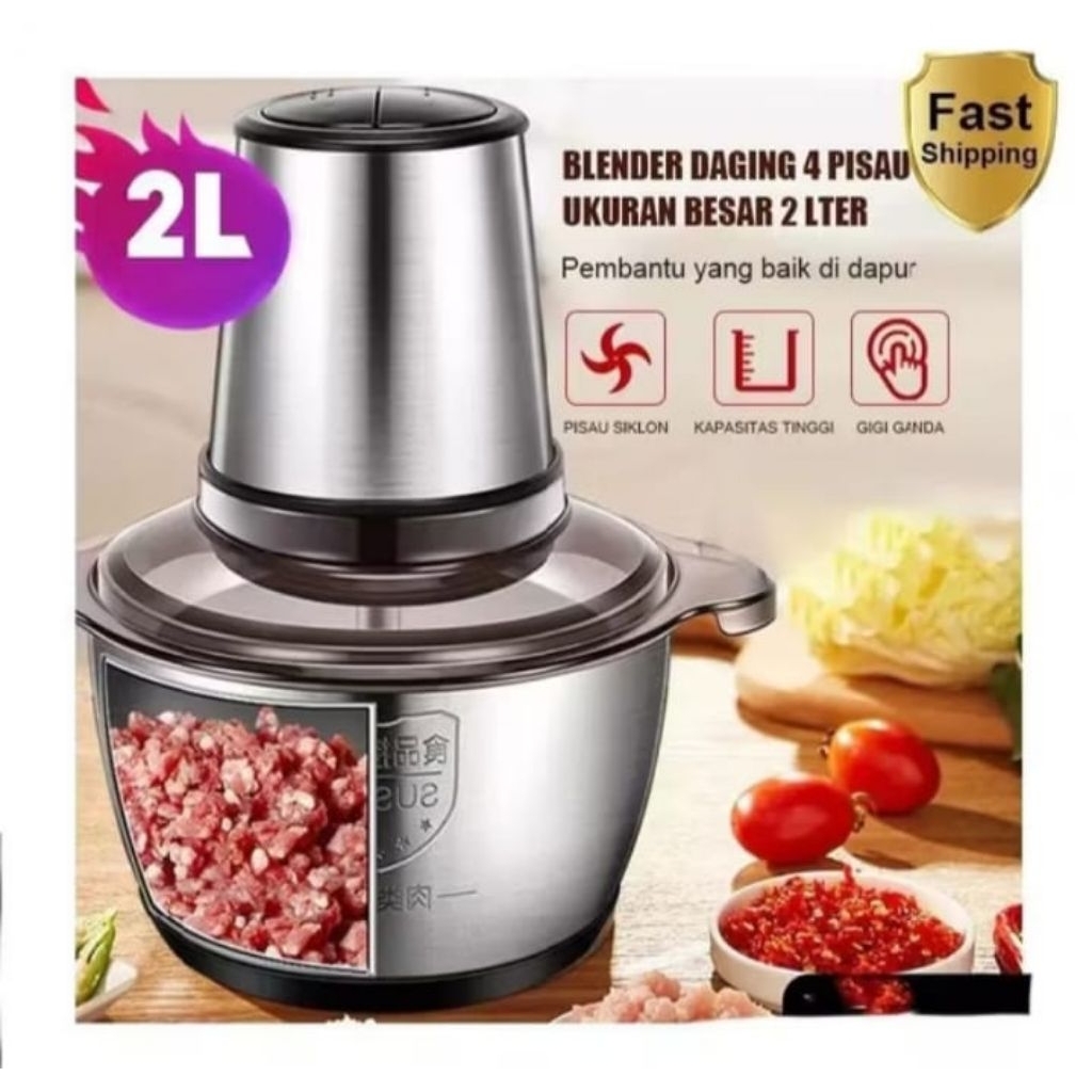 Chopper SQRS-188 Meat Grinder Stainless Steel Kapasitas 2,0 L Daya 250W Desain Estetik Kuat & Awet M