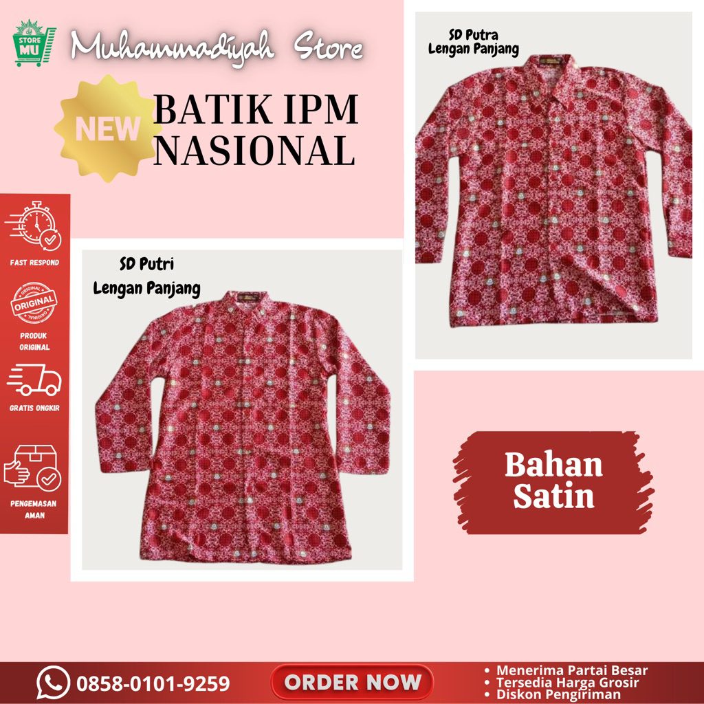 NEW Baju Batik IPM Nasional Pelajar Muhammadiyah SD/MI Bahan Satin