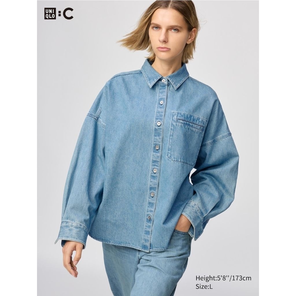 WOMEN Jaket Kemeja Denim Rileks UNIQLO