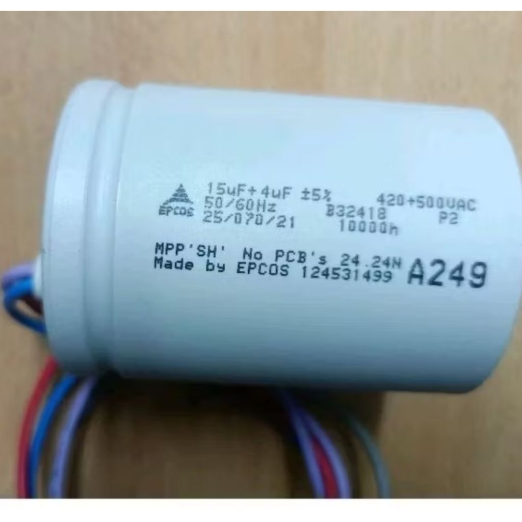 Kapasitor Mesin Cuci SHARP 2 tabung 14 Kg Original 15 uf + 4 uf EpcosA249