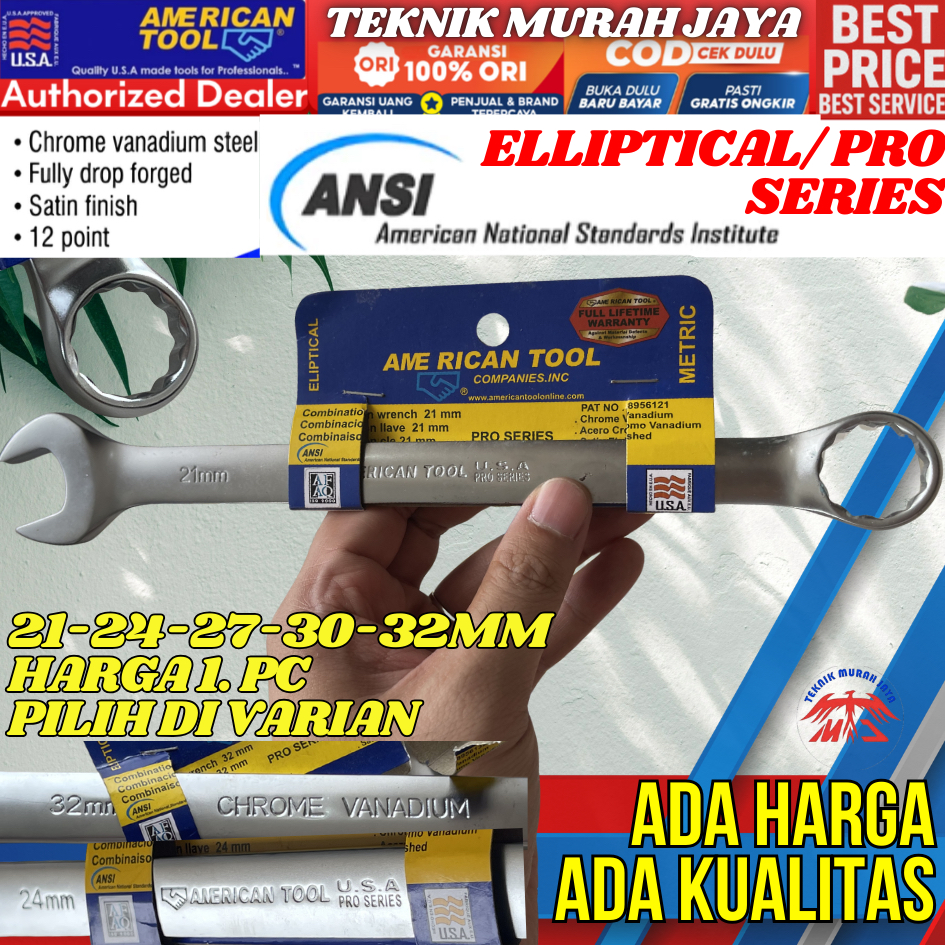 AMERICAN TOOL Kunci Ring Pas ELLIPTICAL Professional Series 12 PT Torsi Tinggi Presisi Tinggi Anti S