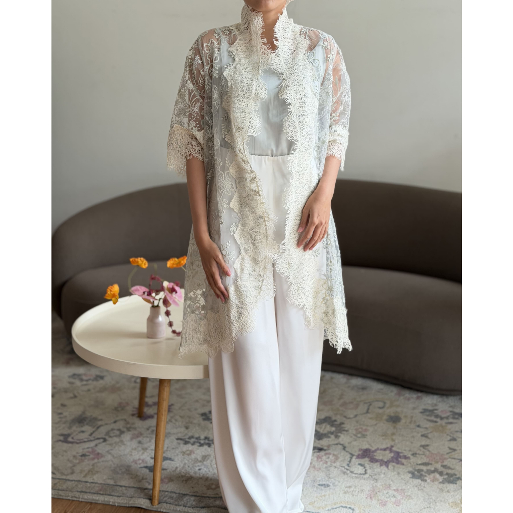 Dresshaus ALUNA Lalika Outer Top | Atasan Outer Pesta Wanita Brokat Lace Tile Pleats Satin Acara Kon