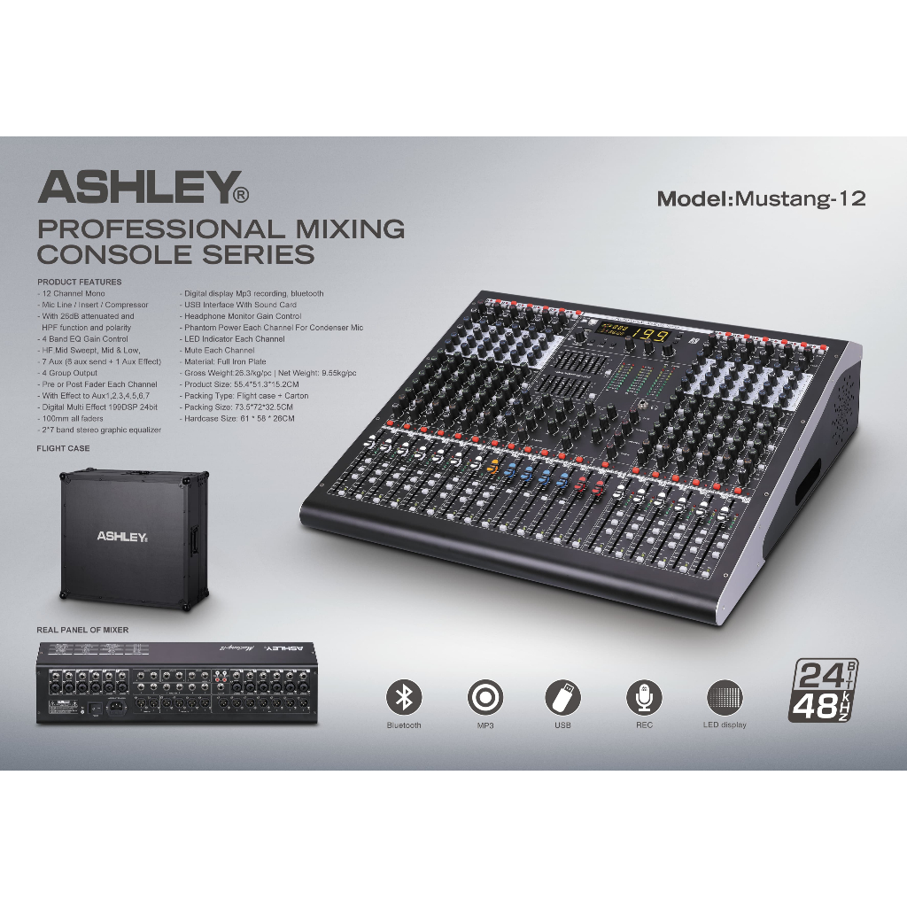 Mixer 12 Channel ASHLEY MUSTANG12 | MUSTANG 12 Bluetooth Original Plus Hardcase