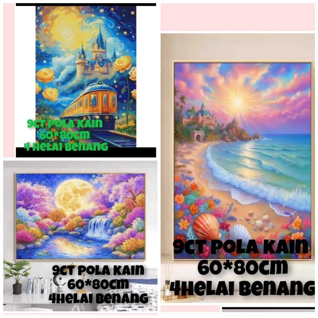paket kristik pemandangan 9ct pola kain
