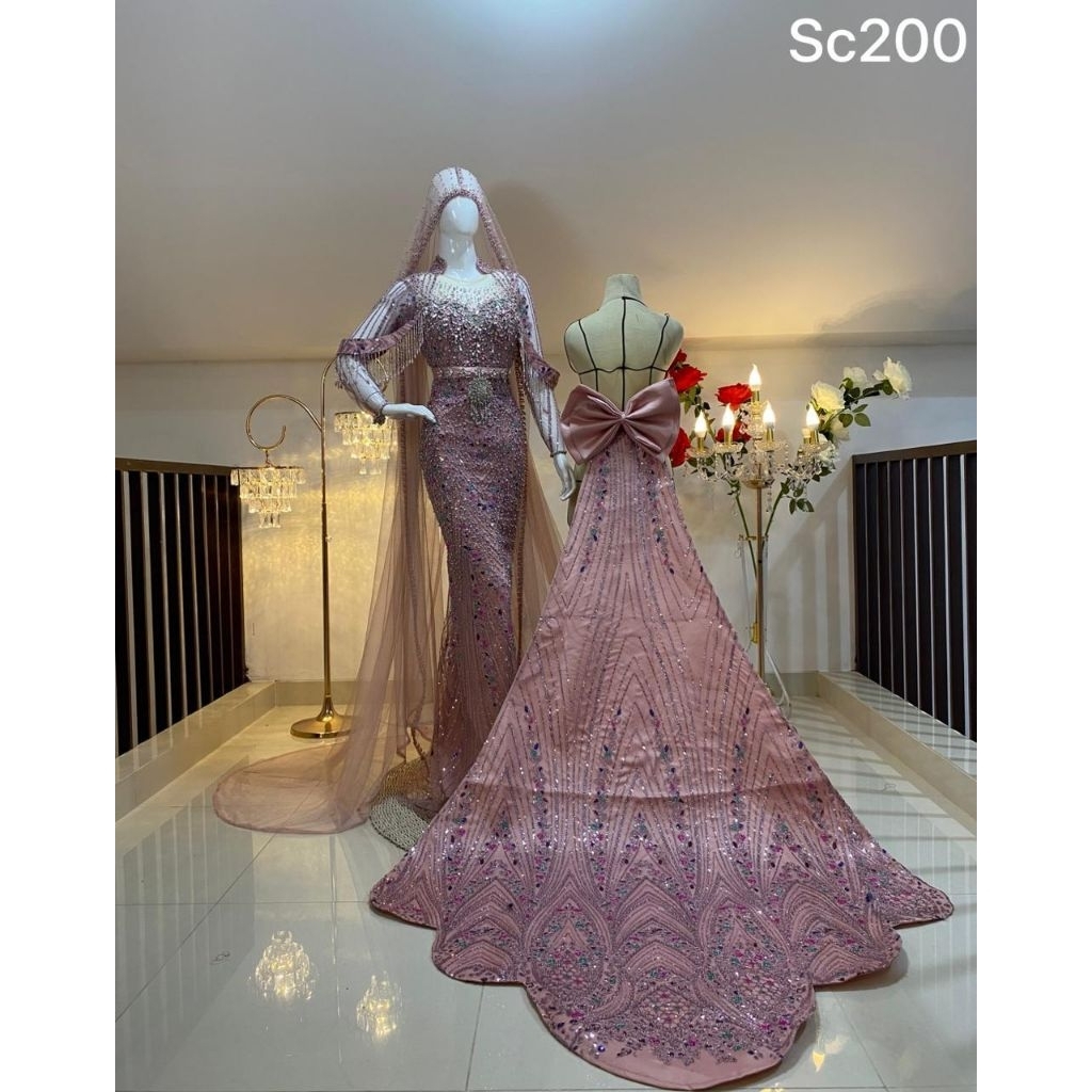 gaun pengantin rose gold murah