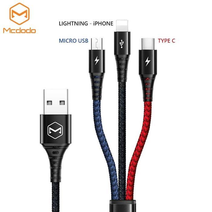 Koopgadget - Mcdodo Ca 622 Kabel Charger 3 In 1 (Micro Usb, Type C, Lightning Iphone) Cable