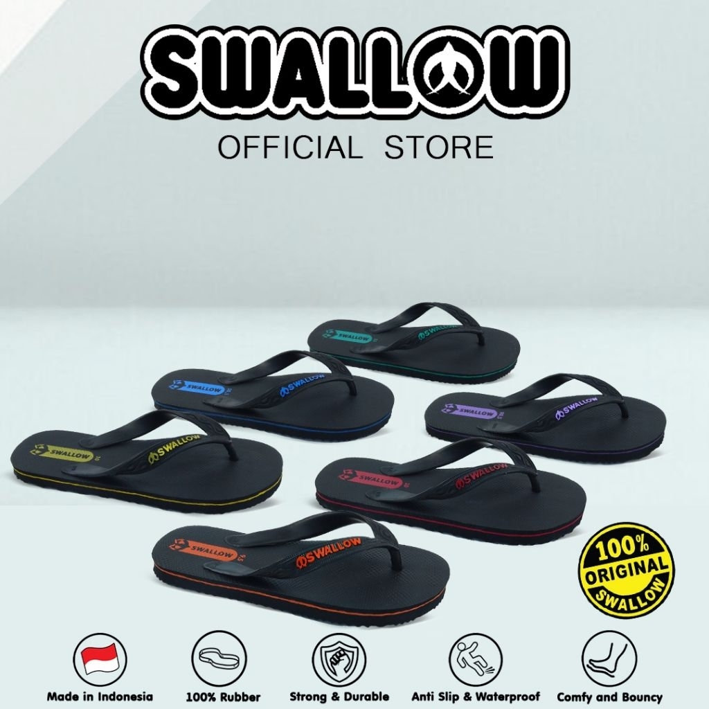 Sandal japit swallow hitam black sandal japit santai cowok cewek
