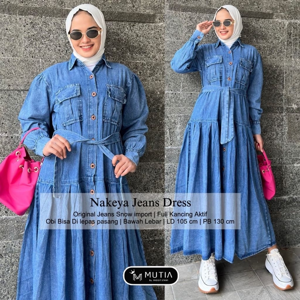 MUTIA - Nakeya Jeans Dress | Dress Wanita Original Jeans Snow Premium