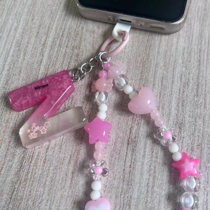 (FREE Custom Nama, Manik dan Hook HP) GANTUNGAN HP STRAP PHONE LUCU UNIK INITIALS ALPHABET HURUF A-Z