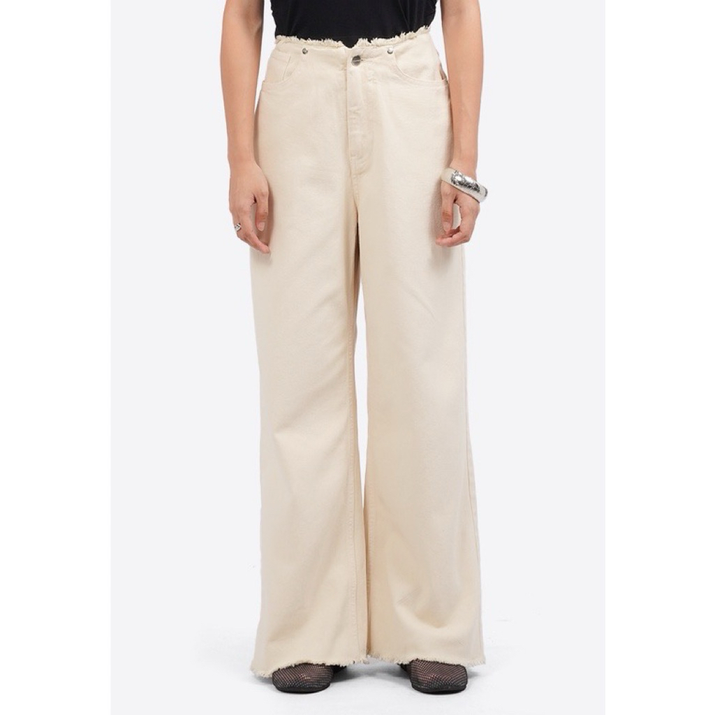 [NEW] COLORBOX Frayed High Waist Baggy Jeans Ecru as SIZE XL