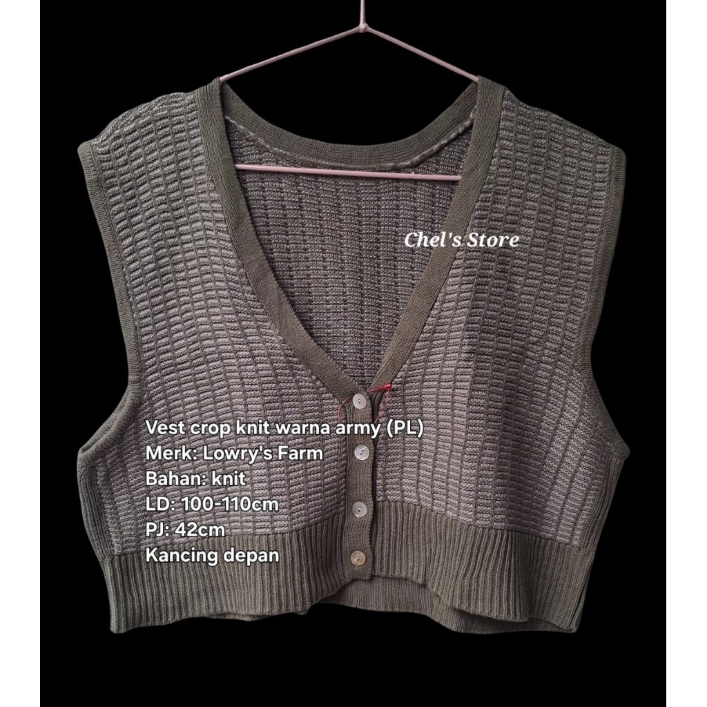 Crop vest knit hijau army (PL)