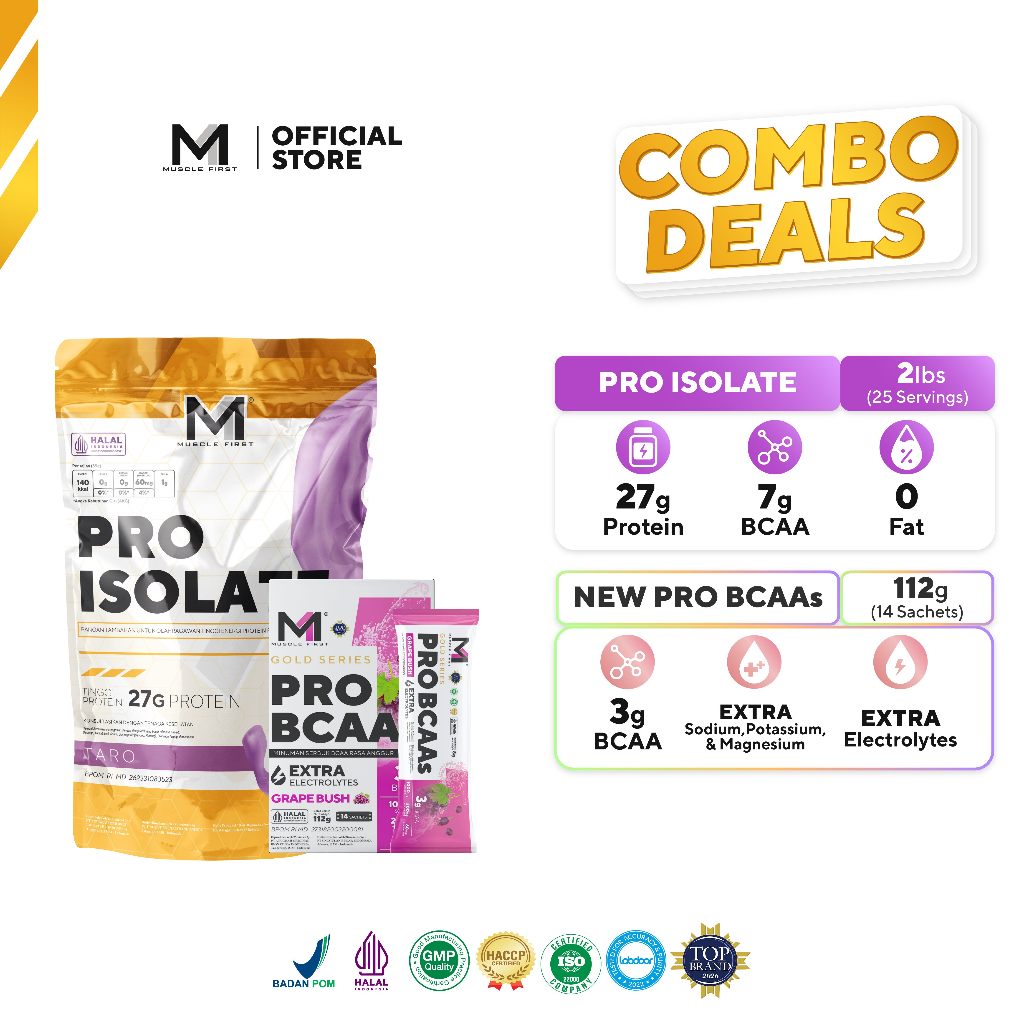 [BUNDLE] MUSCLE FIRST Pro Isolate 2lbs + Pro BCAA 14 Sachets - Suplemen Endurance & Recovery
