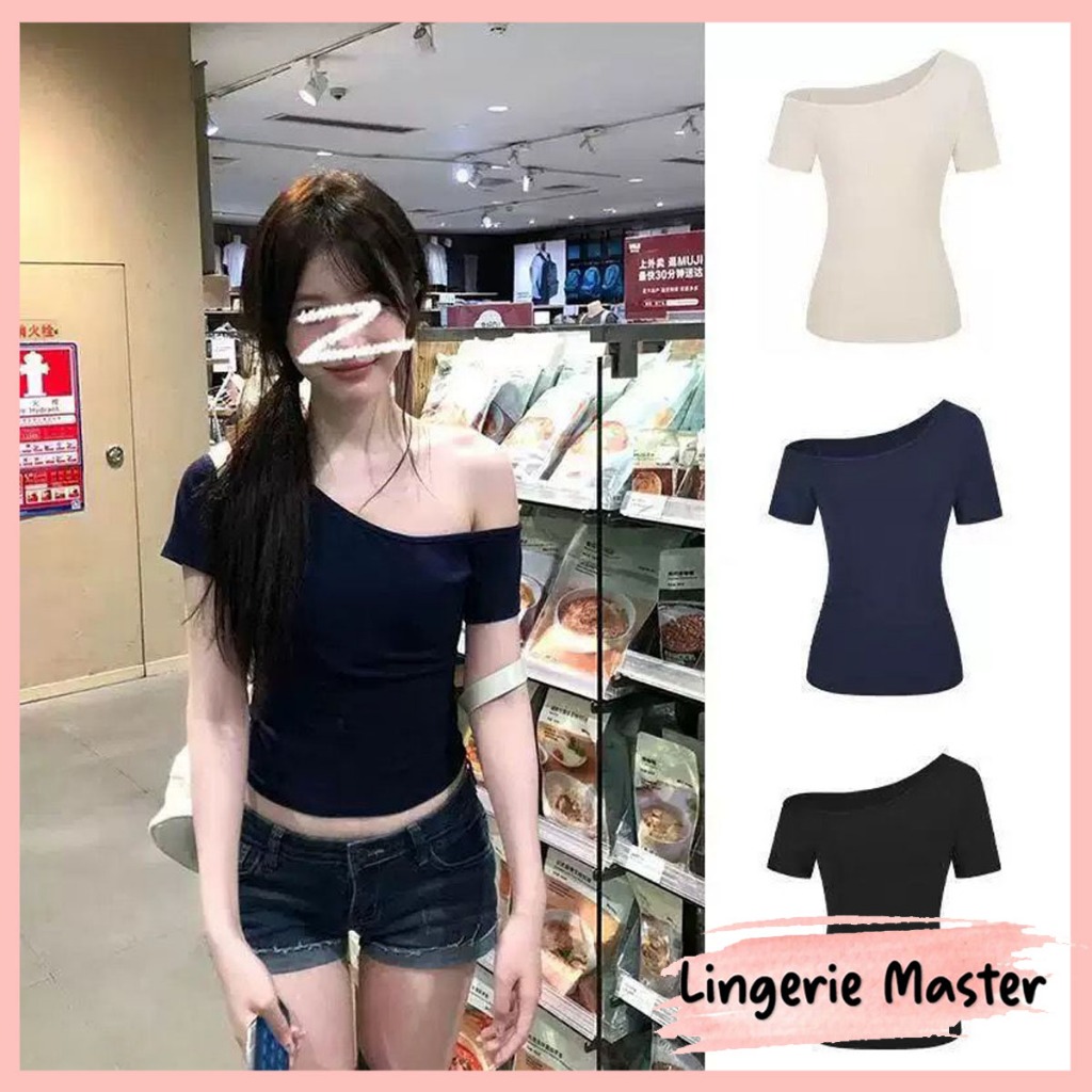 [ LINGERIE MASTER ] - (T-175) Women T-Shirt Shoulder Short Sleeve Pakaian Atasan Wanita