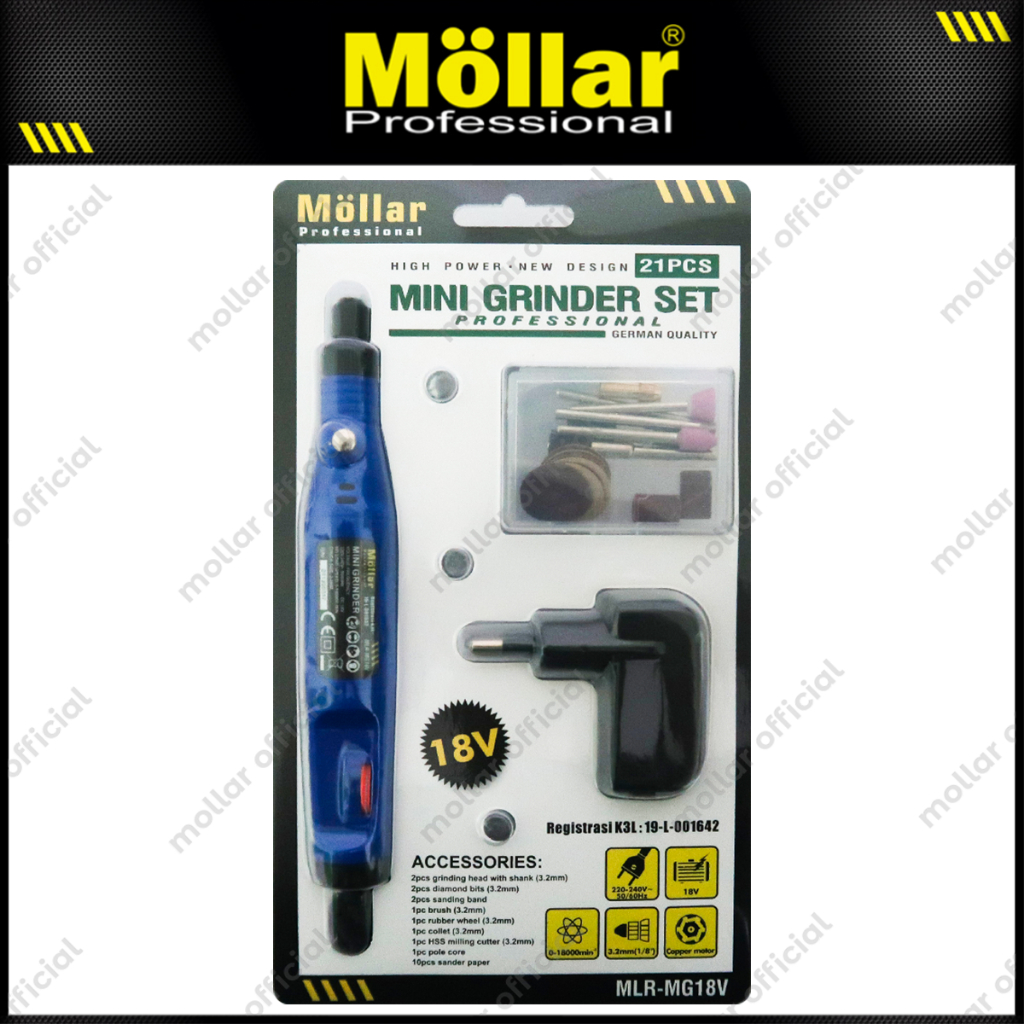 MOLLAR MG18V Mini Grinder Set 21 Pcs Bor Gerinda Tuner 18V Blister