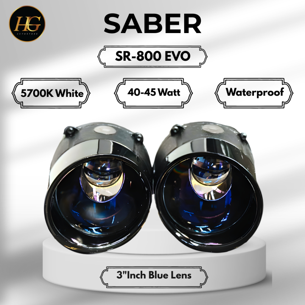 SABER SR 800 EVO Lampu Depan Projector Foglamp 3 Inch LED Blue Lens – Terang Maksimal