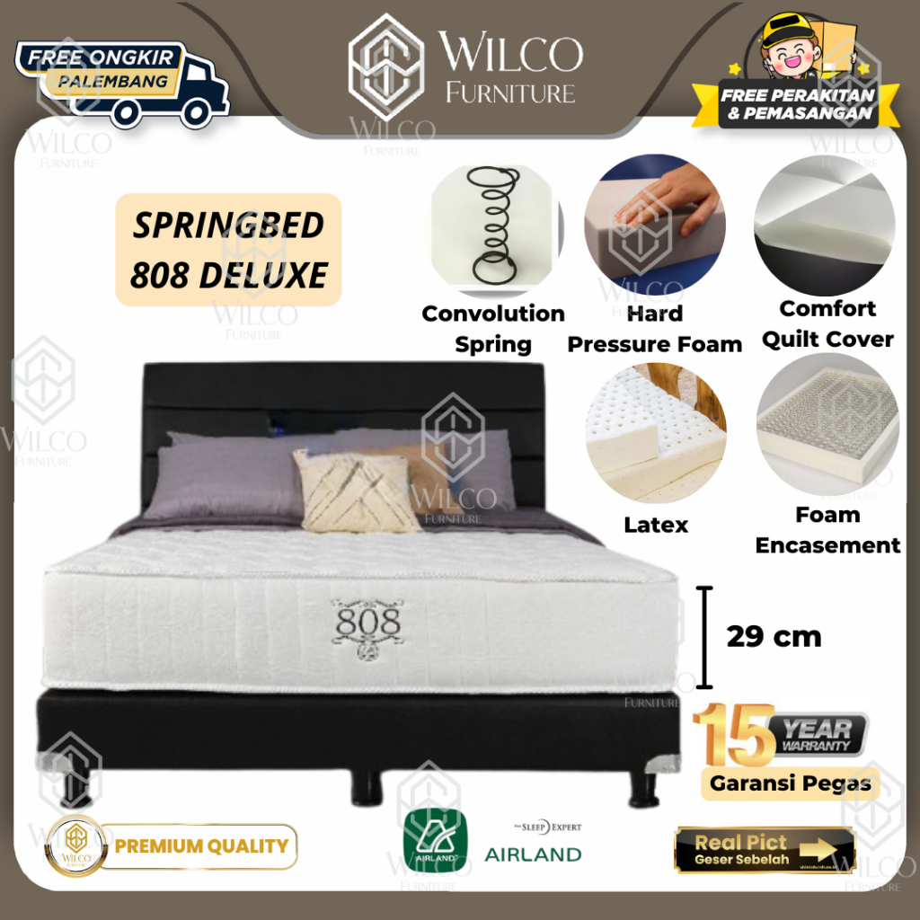 Kasur Springbed Airland 808 Deluxe Series / Matras Latex 22 Cm - 90x200, Matras Aja