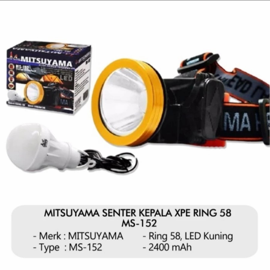 Senter Kepala Cus 5 Watt BONUS LAMPU MS 152 Cahaya Kuning Mitsuyama/Senter Kepala Headlight LED Supe