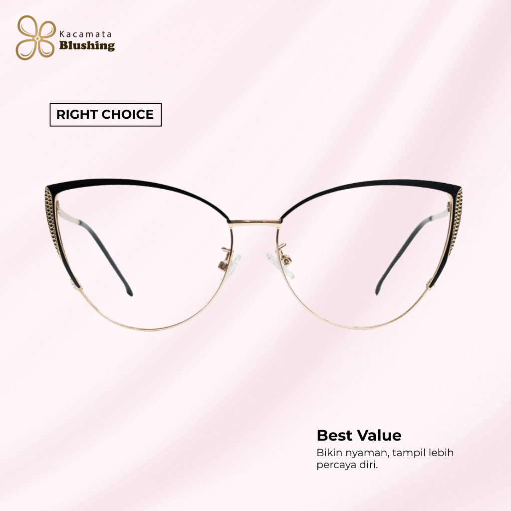 KACAMATA BLUSHING - Frame Kacamata SORA Black Gold Besi  Elegan Stylish Wanita