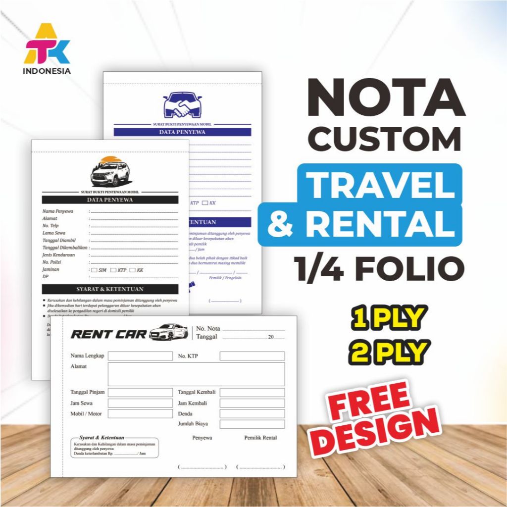 Nota Custom Travel & Rental Ukuran 1/4 isi 50 Lembar [ ATK INDONESIA ] NCR HVS Kwitansi Sewa Mobil /