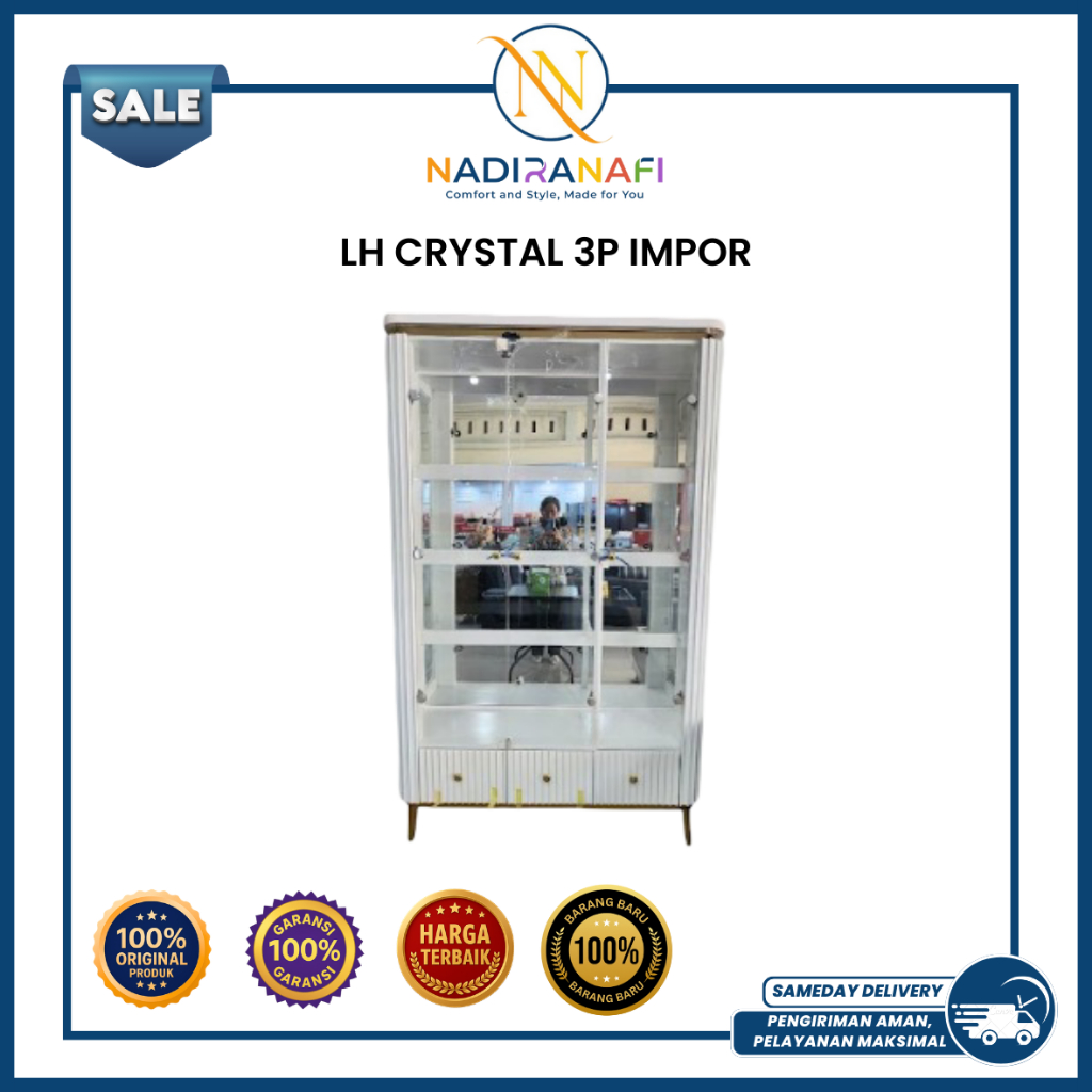 NADIRANAFI Lemari Hias Crystal Kualitas Import Lemari Pajangan Ruang Tamu Mewah 3 Pintu